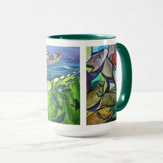 Percy Avugiaks abstrakte Fischerbilder Tasse (VorderseiteRechts)