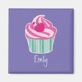 Perdonalized Pink Cupcake WIth Polka Dot Cherry Magnet (Vorne)