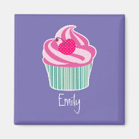 Perdonalized Pink Cupcake WIth Polka Dot Cherry