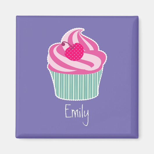 Perdonalized Pink Cupcake WIth Polka Dot Cherry Magnet (Vorne)