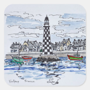 Perdrix Lighthouse, Loctudy   Bretagne, Frankreich Quadratischer Aufkleber