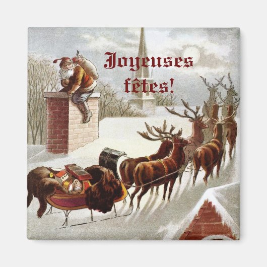 Père Noël avec traîneau et rennant aimant décorati Magnet (Vorne)