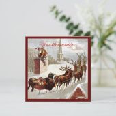 Père Noël avec traîneau et renne invités Einladung (Stehend Vorderseite)