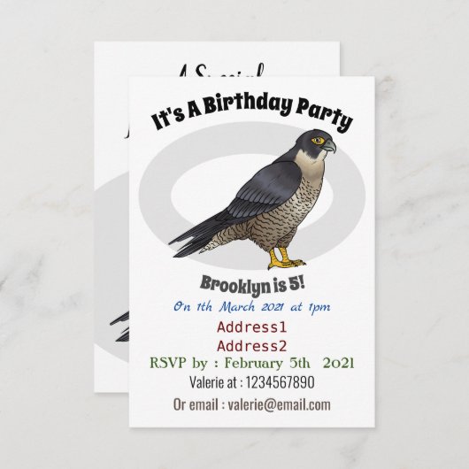 Peregrine falcon bird Cartoon Illustration Einladung (Vorne/Hinten)
