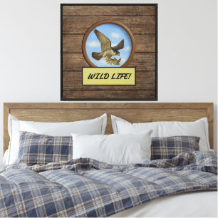 Peregrine Falcon Dark Wood Stretched Canvas Print Leinwanddruck