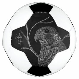 Peregrine Falcon in Baumzweigen mit Handschrift Fußball