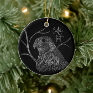 Peregrine Falcon in Baumzweigen mit Handschrift Keramik Ornament