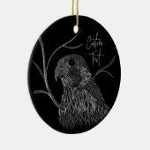 Peregrine Falcon in Baumzweigen mit Handschrift Keramik Ornament (Rechts)