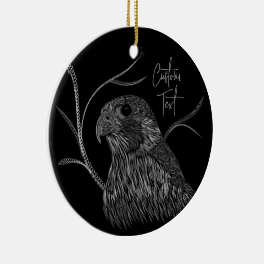 Peregrine Falcon in Baumzweigen mit Handschrift Keramik Ornament (Rechts)