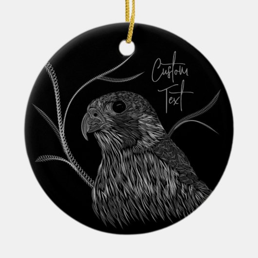Peregrine Falcon in Baumzweigen mit Handschrift Keramik Ornament (Vorne)
