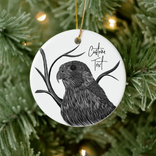 Peregrine Falcon in Baumzweigen mit Handschrift Keramik Ornament (Baum)