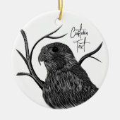 Peregrine Falcon in Baumzweigen mit Handschrift Keramik Ornament (Vorne)