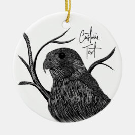 Peregrine Falcon in Baumzweigen mit Handschrift Keramik Ornament