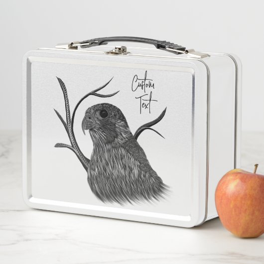 Peregrine Falcon in Baumzweigen mit Handschrift Metall Brotdose (Beispiel)