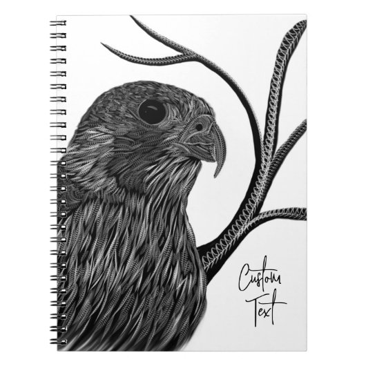 Peregrine Falcon in Baumzweigen mit Handschrift Notizblock (Vorderseite)