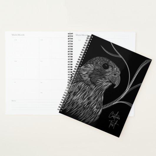 Peregrine Falcon in Baumzweigen mit Handschrift Planer (Anzeige)