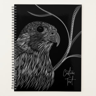 Peregrine Falcon in Baumzweigen mit Handschrift Planer