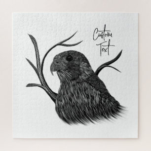 Peregrine Falcon in Baumzweigen mit Handschrift Puzzle
