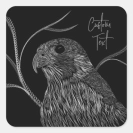 Peregrine Falcon in Baumzweigen mit Handschrift Quadratischer Aufkleber