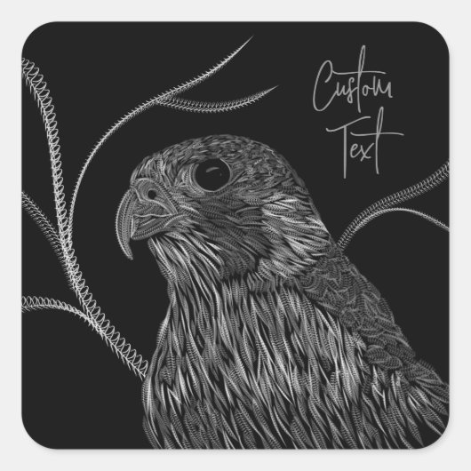 Peregrine Falcon in Baumzweigen mit Handschrift Quadratischer Aufkleber (Vorderseite)