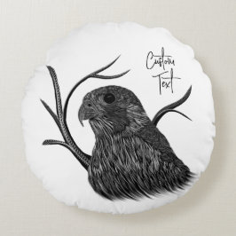 Peregrine Falcon in Baumzweigen mit Handschrift Rundes Kissen