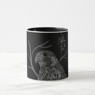 Peregrine Falcon in Baumzweigen mit Handschrift Tasse