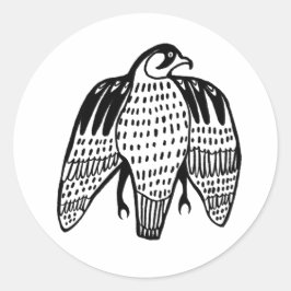 Peregrine Falcon in schwarzer Linie zeichnend Runder Aufkleber