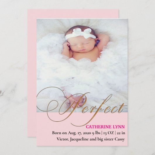 Perfect Baby Girl Birth Ankündigung (Vorne/Hinten)