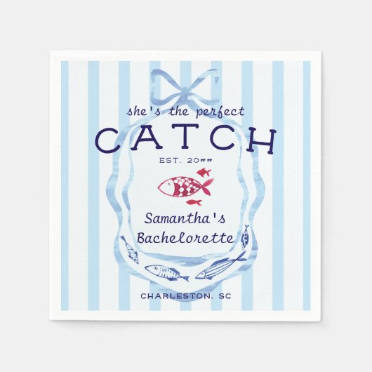Perfect Catch Beach Preppy Fishing Bachelorette Serviette (Vorderseite)