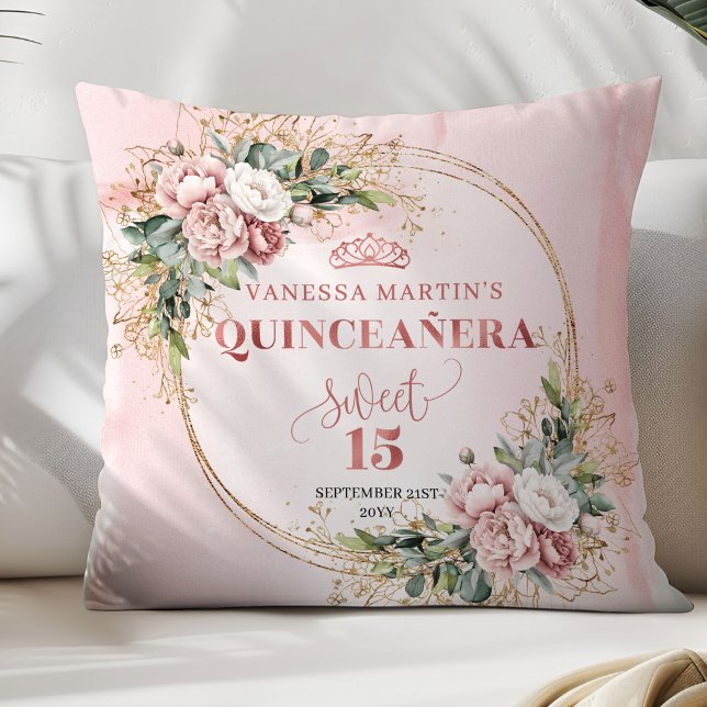 Perfect Gift Rose Gold Floral Sweet 15 Pillow Kissen (Perfect Gift Rose Gold Floral Sweet 15 Pillow)