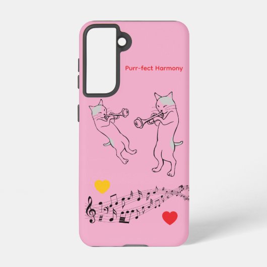 Perfect Harmony Cats & Trombone Galaxy Case – Pink Samsung Galaxy Hülle (Rückseite)