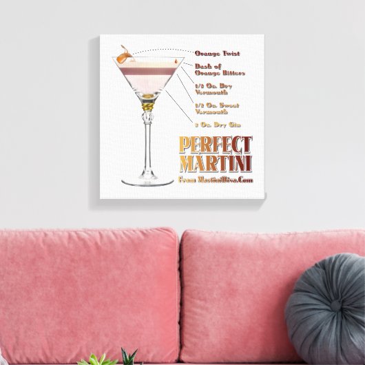 Perfect Martini Cocktail Rezept 12x12 Canvas Print Leinwanddruck (Insitu (Wohnzimmer))