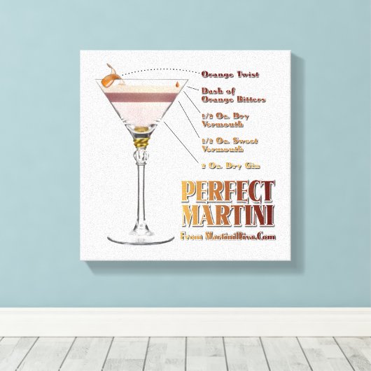 Perfect Martini Cocktail Rezept 12x12 Canvas Print Leinwanddruck (Insitu (Holzboden))