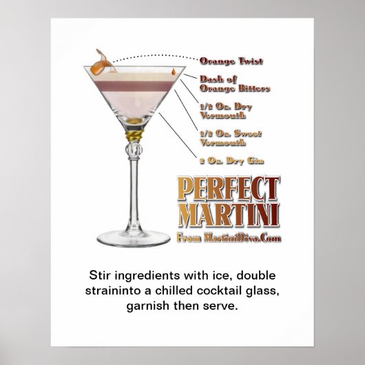 Perfect Martini Cocktail Rezept Art 16" x 20" Poster (Vorne)