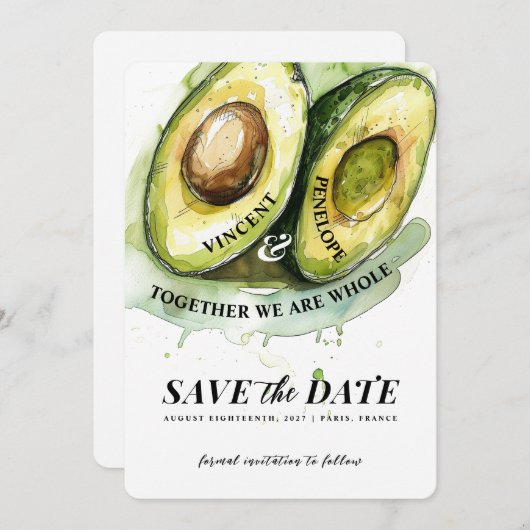 Perfect Match Avocado Wedding Save the Date Einladung (Vorne/Hinten)