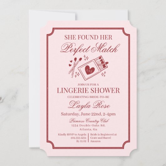 Perfect Match Made in Heaven Pink Lingerie Shower Einladung (Vorderseite)