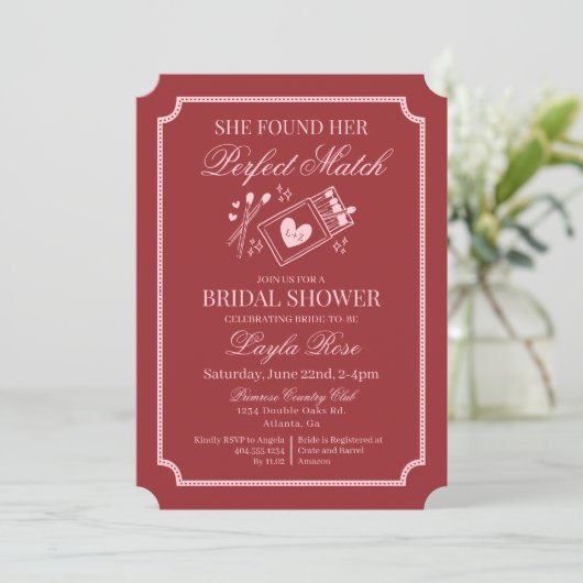 Perfect Match Made in Heaven Red Bridal Shower Einladung (Stehend Vorderseite)
