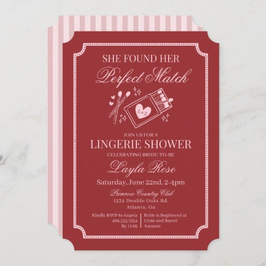 Perfect Match Made in Heaven Red Lingerie Shower Einladung (Vorne/Hinten)