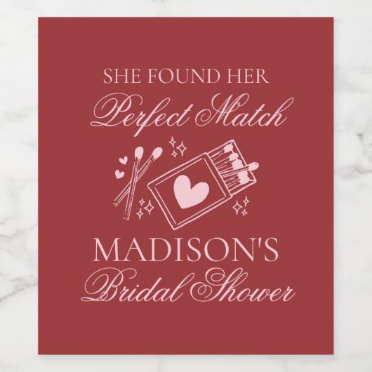 Perfect Match Matchbox Bridal Shower Weinetikett (Einzelnes Label)