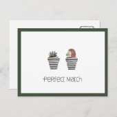 Perfect Match | Niedliche Igel- und Kaktus-Liebe Postkarte (Vorne/Hinten)