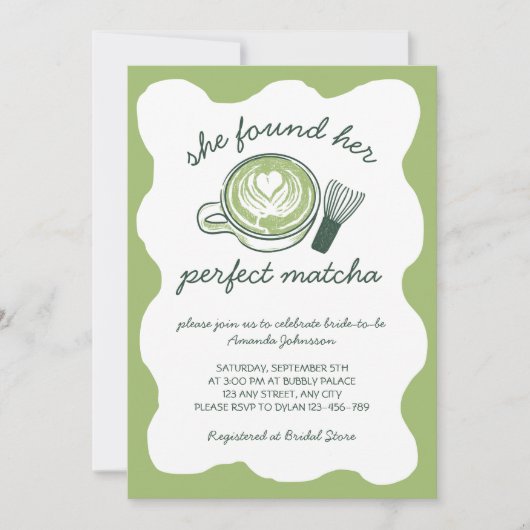 Perfect Matcha Green Tea Hand Drawn Bridal Shower Einladung (Vorderseite)