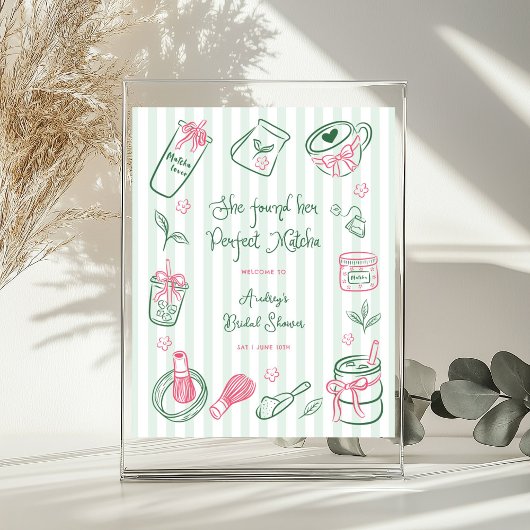 Perfect Matcha Stripes Bridal Shower Welcome Sign Poster