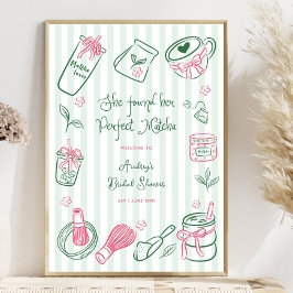 Perfect Matcha Stripes Bridal Shower Welcome Sign Poster