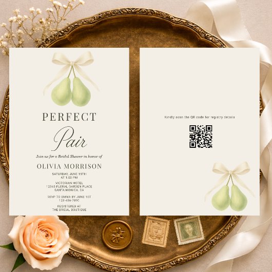 Perfect Pair Bow QR Code Bridal Shower Einladung