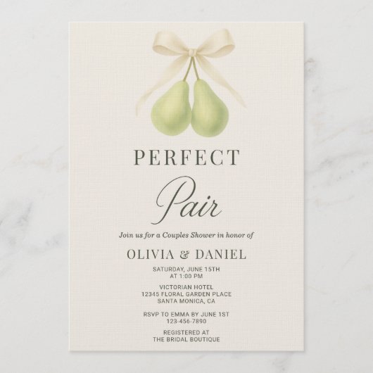 Perfect Pair Coquette Bow Couples Shower Einladung (Vorderseite)