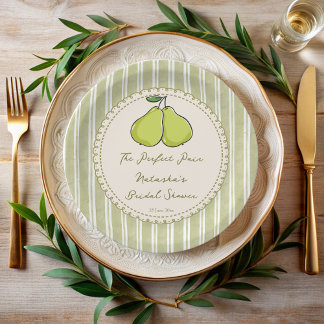 Perfect pair sage green stripe pear bridal shower pappteller