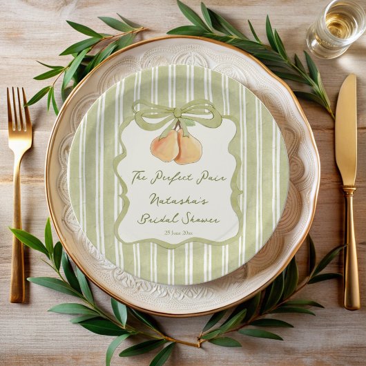 Perfect pair sage green stripe pear bridal shower pappteller