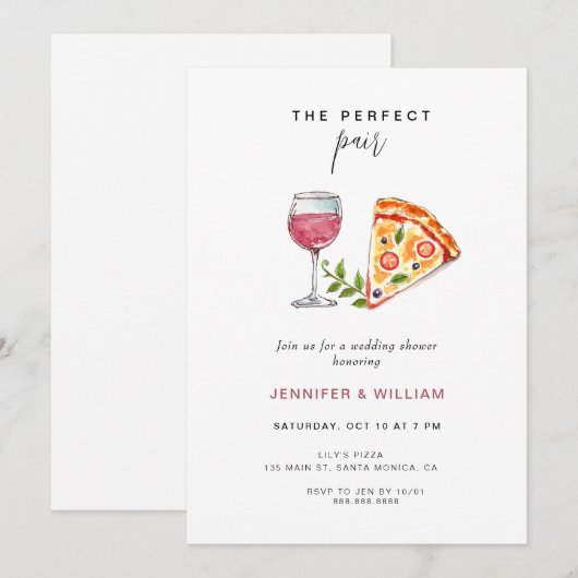 Perfect Pair Wine Pizza Couple's Dusche Einladung (Vorne/Hinten)