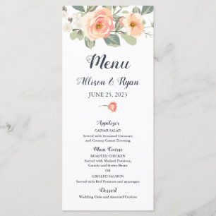 Perfect Peach Floral Wedding Menükarte