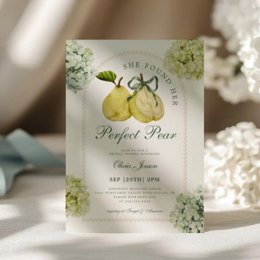 Perfect Pear Pair Green Hydrangea Bridal Shower Einladung